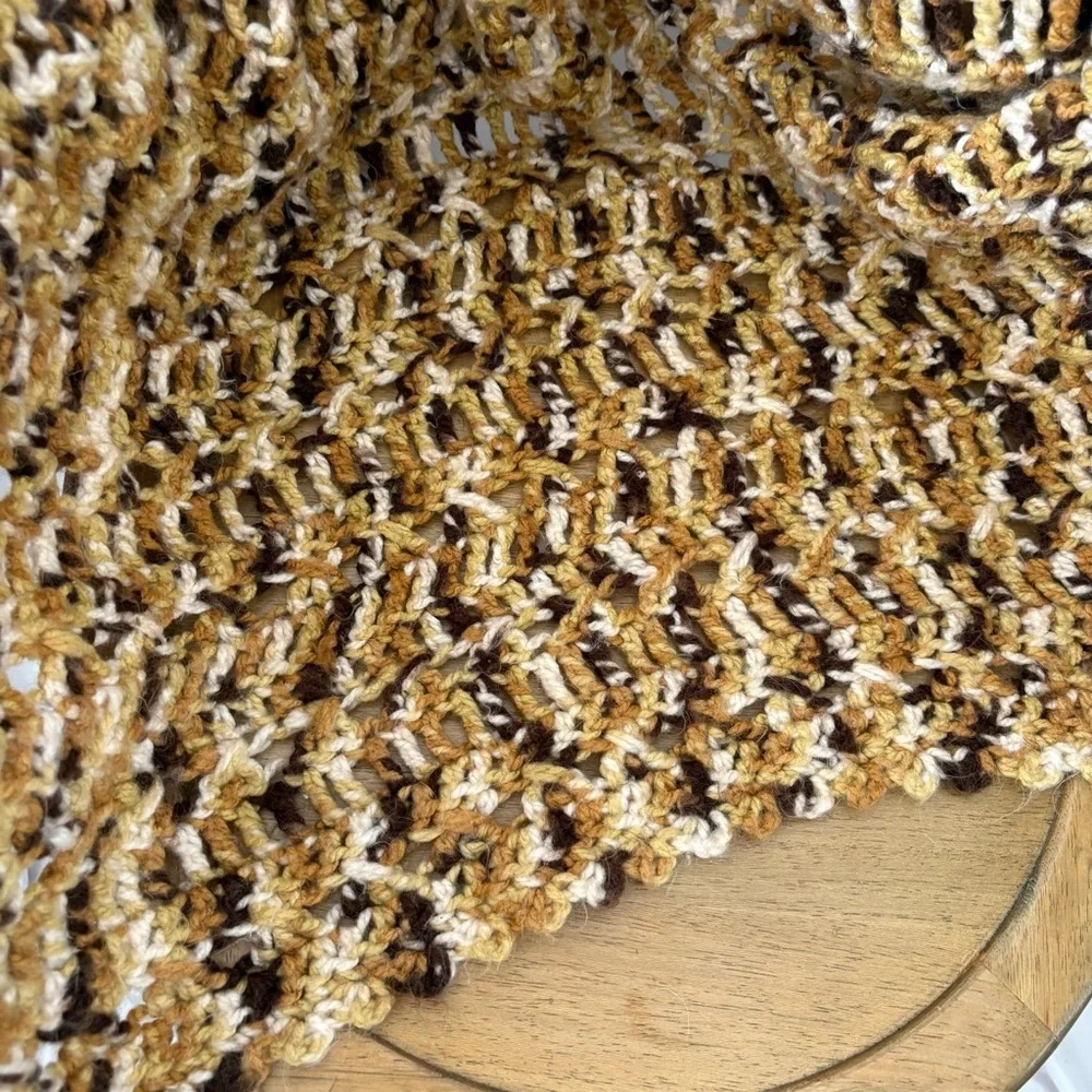 Vintage crochet throw blanket neutral earthy warm tones handmade browns